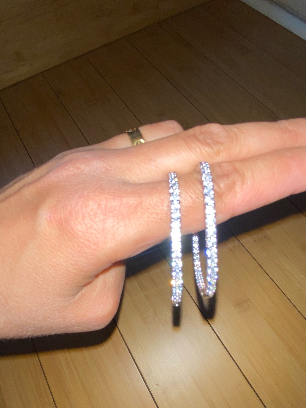 Silver-Tone Crystal Hoop Earrings - Sparkling Clear Stones